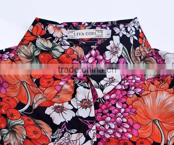 2015 Latest Hot Sell European Summer Hot Sale Flower Style Shirt Women Tee Shirt photo-6