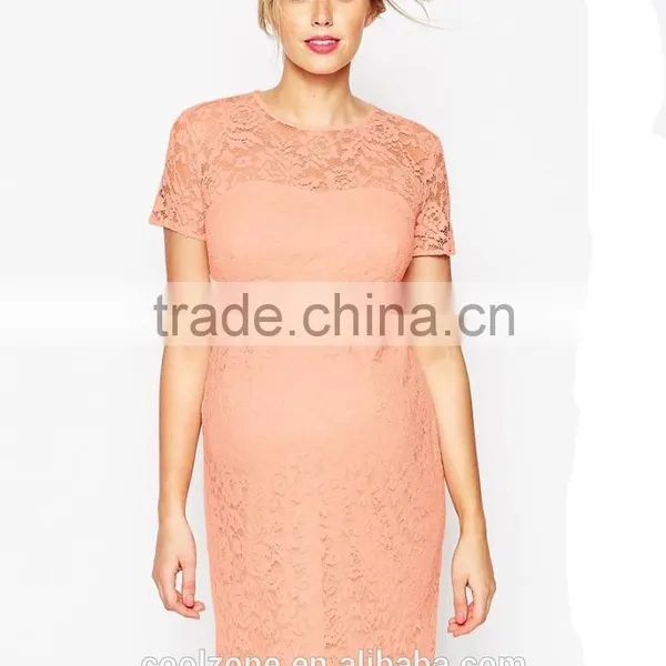 Contrast Waistband Bodycon Fit Lightweight Lace Preganat Women Dresses photo-6