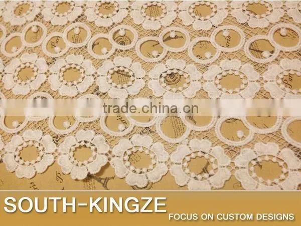 High Quality Clothing Materials Textiles Wide Lace Trim Fabric White Milk Silk 30cm Wide Lace Trim photo-4