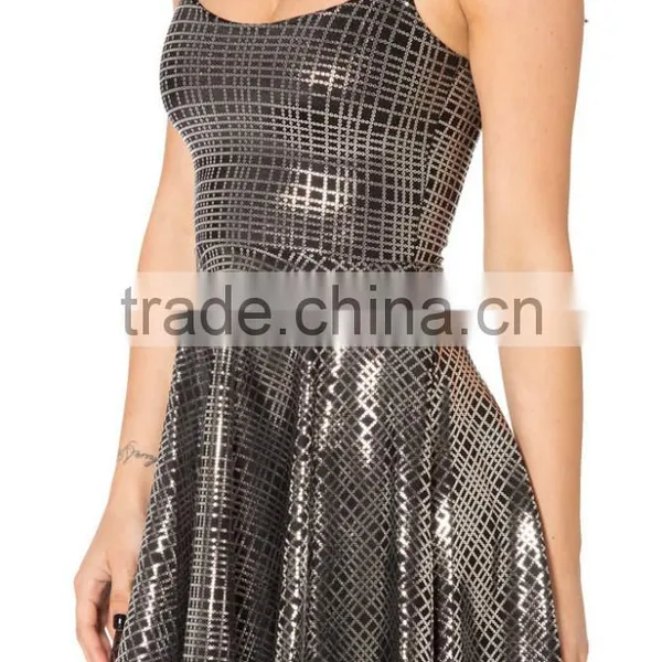 2017 Women's Printed Floral Grid-shape Pleated Dress for Sale photo-2