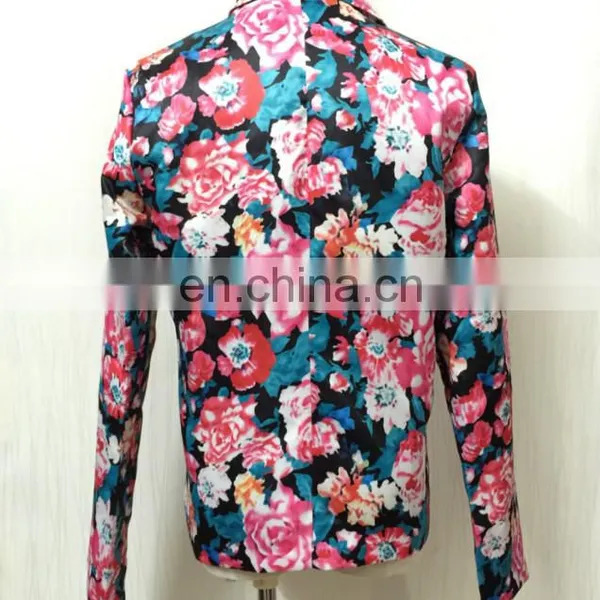 2017 Hot Sale Pink Rose Print Floral Women Winter Jacket With Long Sleeve photo-3
