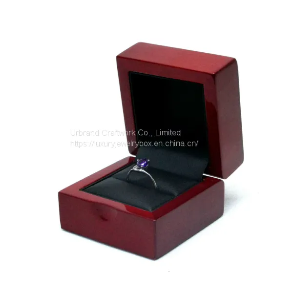 Wooden Ring Box Painting in Red Glossy, Wrapped Black PU Inside, With Screen Printing Logo photo-2