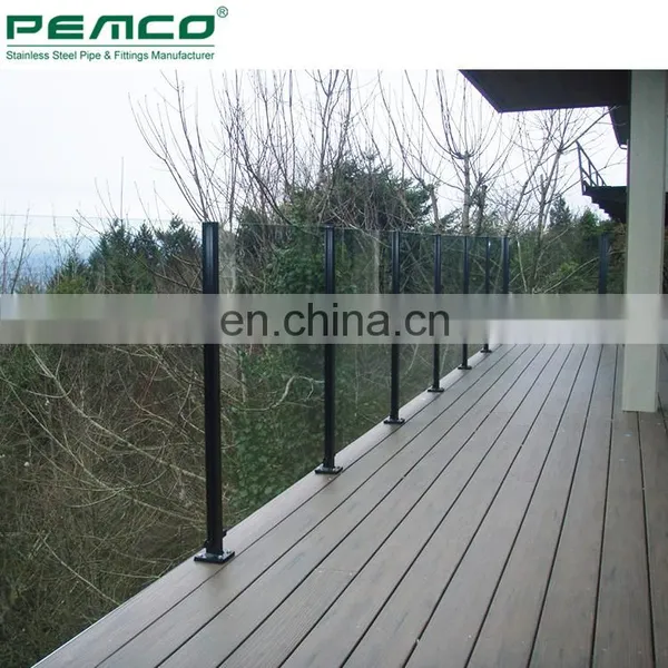 Stainless Steel Black Slotted Pipe Glass Railing Baluster Balcony Stainless Steel Glass Balustrade photo-2