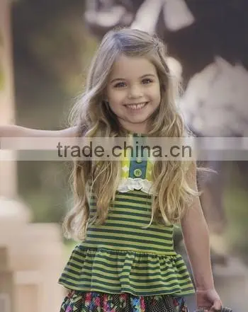 Custom Children Clothes High Quality Fashion Strip Green Kids Girls t Shirt