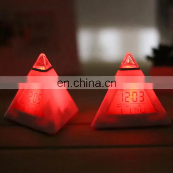7 Colors Changed Night Lighting Digital Thermometer Triangle Digital Clock Led photo-5