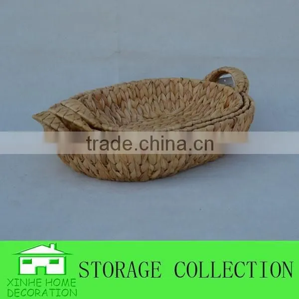 S/3 Oval Natural Handwoven Water Hyacinth Tray With Handles photo-3