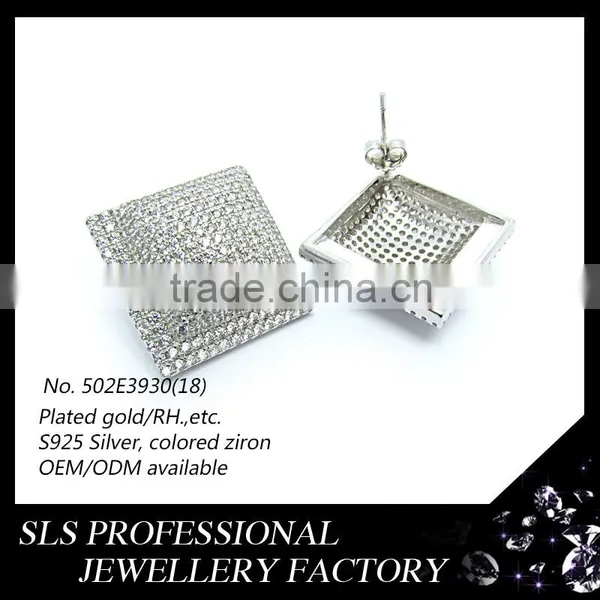 2015 Fancy American Style AA Zircon Micro Pave 925 Silver Rhodium Plated Butterfly Push Stud Earrings photo-3