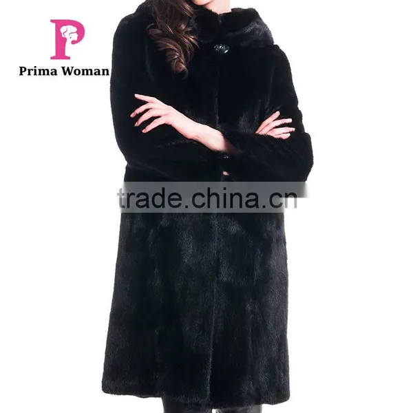 2015 New Design Medium Length Winter Women Coat With Mink Fur Hat Overcoat photo-5