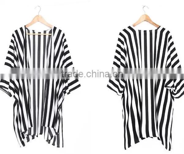 2016 Hot Sale New Fashion Black White Vertical Striped Women Top photo-5