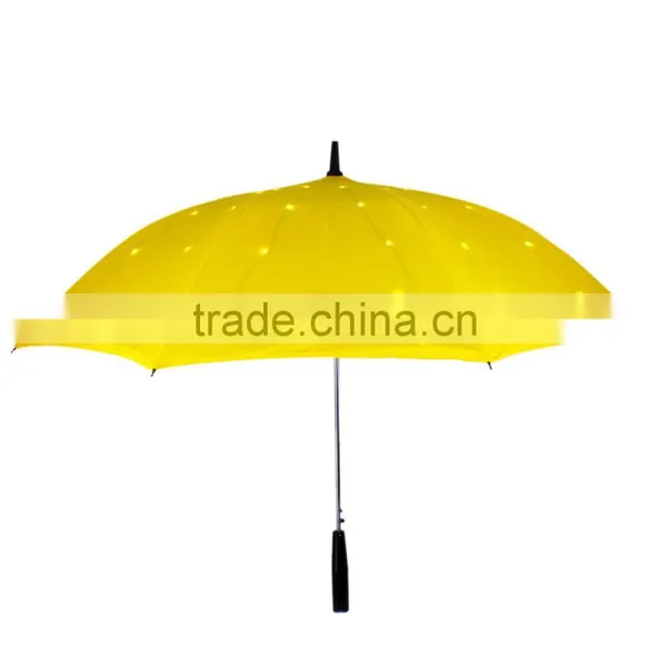 64LEDs Embeded Fully-automatic LED Light Rain Umbrella 23" 3Modes Flashlight Long-handled AAA Battery Torch Yellow Color photo-2
