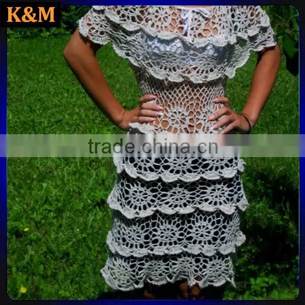 2016 Newest Handmade Crocheted Women Dress Cotton Gray Summer photo-3