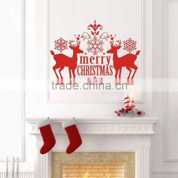 Merry Christmas Deer Snowflake Wall Stickers Art Decal Holiday Decorative Vinyl