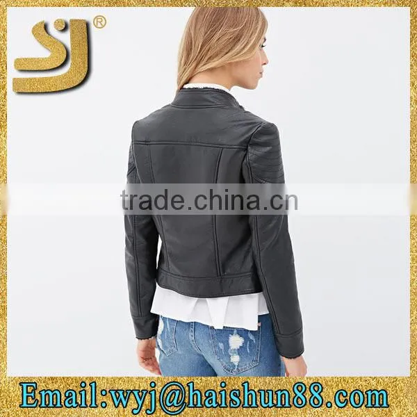 Wholesale pu Fashion Women Leather Winter Motorbike Jacket photo-4