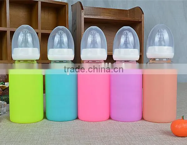 High Quality Cute Baby Feeding Bottle,food Grade BPA Free Baby Feeding Bottle,silicone Glass Milk Bottle for Baby Feeding photo-2