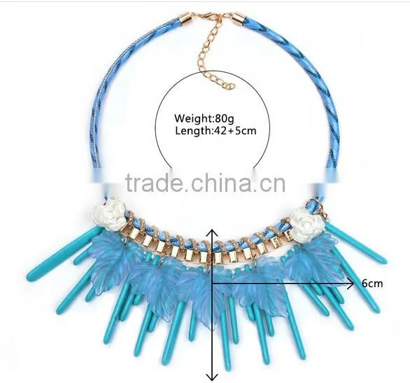 2016 New Fashion Bib Collar Leaves Tassels Chunky Luxury Choker Necklace photo-3