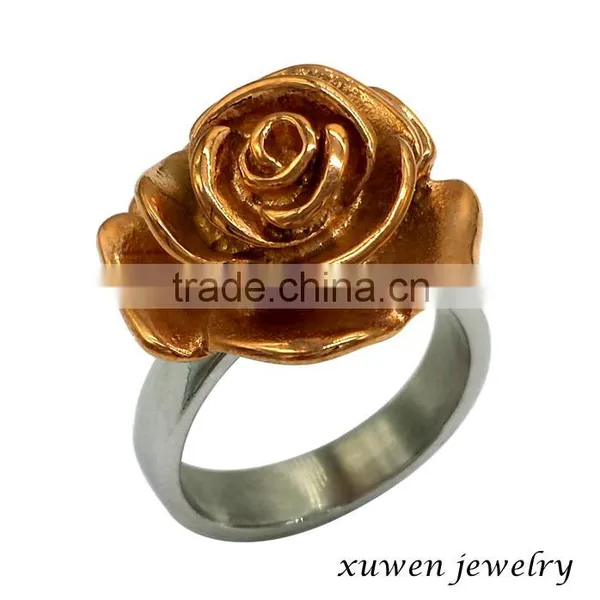 Two Tone Gold Plated Rose Shape Stainless Steel Women Fancy Rings