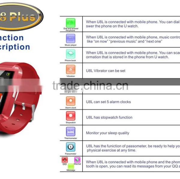 u8 Bluetooth Smartphone WristWatch U8 Plus U Watch for IPhone Samsung S4/Note2/Note3 Android Phone ,ISO System photo-2