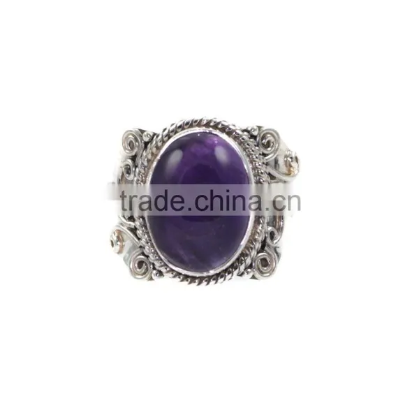 Amethyst Stone and Oval Silver Gemstone Ring photo-3