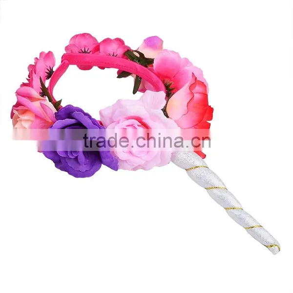 Hot Selling Premium Handmade Flower Wreath Coloring Floral Unicorn Costume Party Halloween Unicorn Flower Crown photo-4
