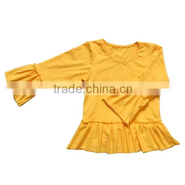Wholesale 2016 Single Big Ruffle Sleeve and Hem Girls Colorful Baby Girls Shirts Boutique Fall Season Baby Tee Shirts photo-3
