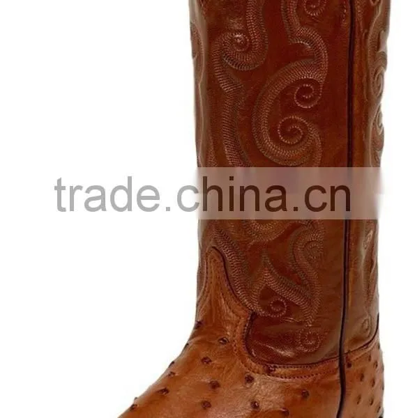 Mens Fashion Ostrich Print Leather Western Ridding Boots
