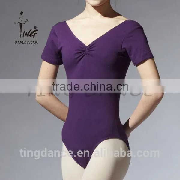 2015 New High Quality V-neck Folded Front Short Sleeves Women Leotard