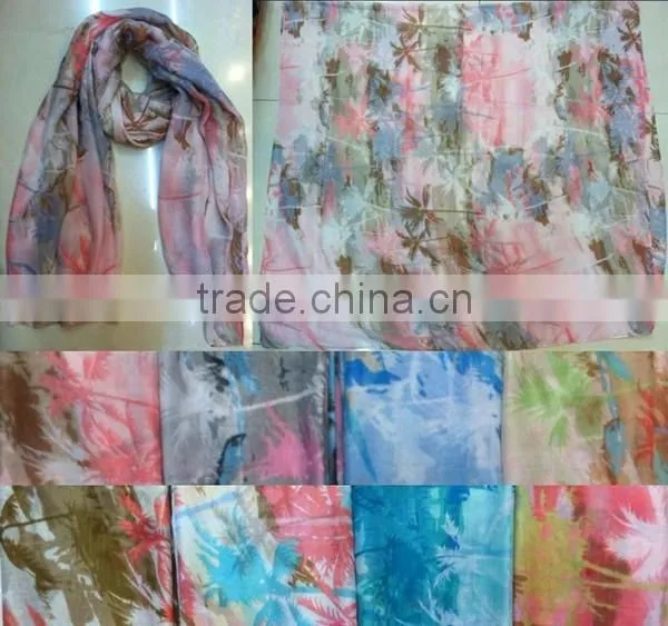 New Arrival Muti-color Coconut Palm Figure Gauze Scarf