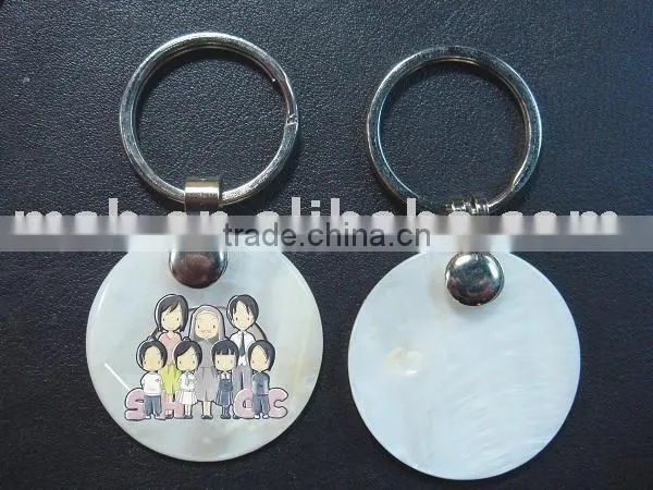 Natural print white chinese river shell keychain