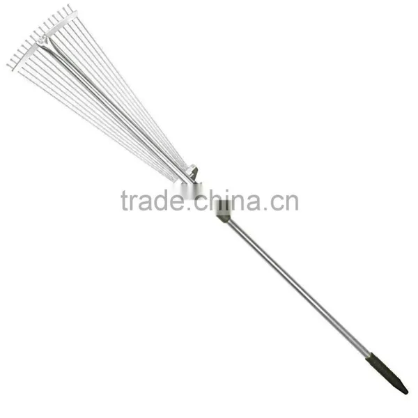 28"-57" Length Telescopic Steel Garden Rake 15 Tine Adjustable Garden Leaf Rake With 1pair Work Gloves (Zinc Coated) photo-3