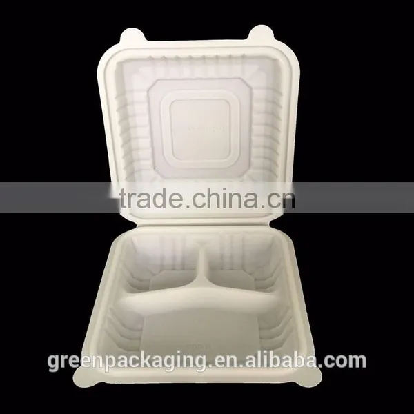 9x9x3 Inch Disposable Cornstarch Clamshell, Light Brown Color Top Quality and Biodegradable photo-2