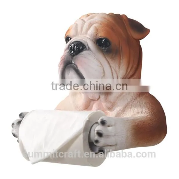 Handmade Resin Bulldog Bust Animal Toilet Paper Roll Holder photo-4