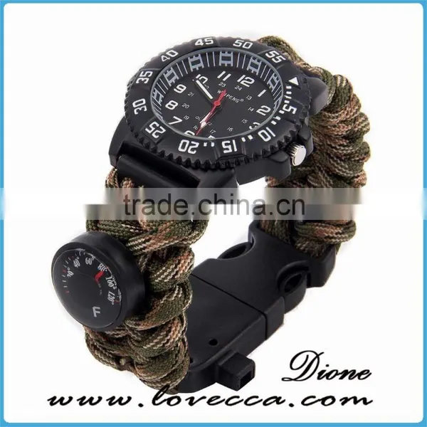 Multifunction Waterproof Survival Paracord Bracelet Watch With Compass Flint Fire Starter Scraper Whistle Gear photo-4