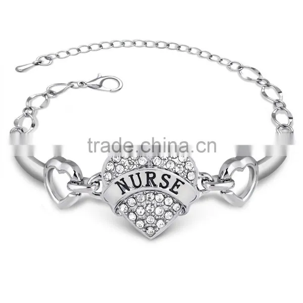 Custom Design Nurse Bracelet Crytstal Heart Charm Bracelet for Angel in White Nurse photo-3