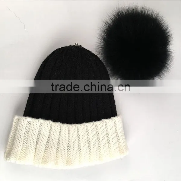 Myfur Classical Women Beanie Hat With Big Soft Real Fox Fur Pom Pom Knitting Cap photo-3
