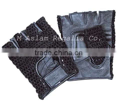 Black Mesh Finger Less Gloves With Padded Palm ,Cycling Gloves