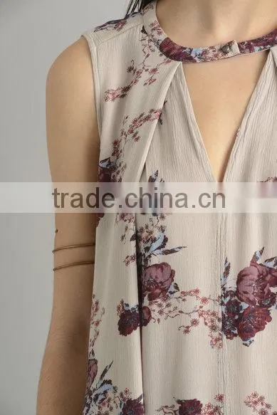 Custom Womens Floral Sleeveless Long Style Swing Tops,Fashion Cotton Printed Sleeveless Blouses For Women photo-5