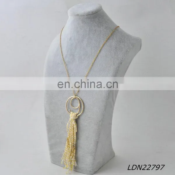 Bohemian Yellow and White Tassel Necklace With Gold Circle Pendant Fashion Necklace Jewelry photo-2