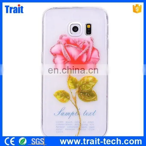 Paypal Accept Crafts Flower Pattern Soft PU Case for Samsung Galaxy S6 Edge G9250 photo-3
