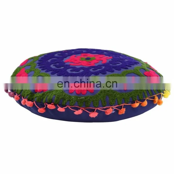 Suzani Pillow With Pom Pom Lace Embroidered Outdoor Pillow Cover Cushions photo-2