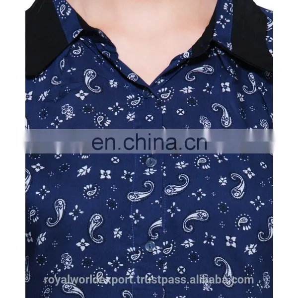 BLUE PRINTED SHIRT WITH CONTRAST COLLAR AND CUFF DESIGNER TOP LADIES NEW DESIGN FASHION TOP photo-6