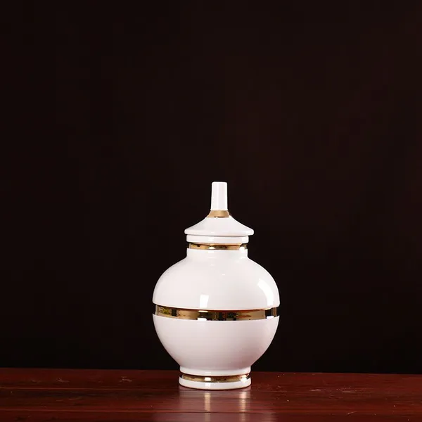 Light Luxury Simple Elegant White Gild Ceramic Flower Vase With Lid For Hotel Office Decor photo-3