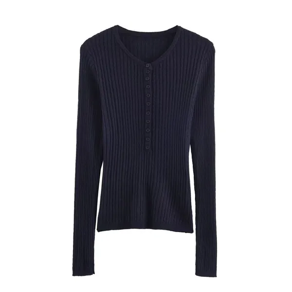 2025 New Fashionable Elegant Women's V-Neck Half-Button Long-Sleeve Knit Top photo-4