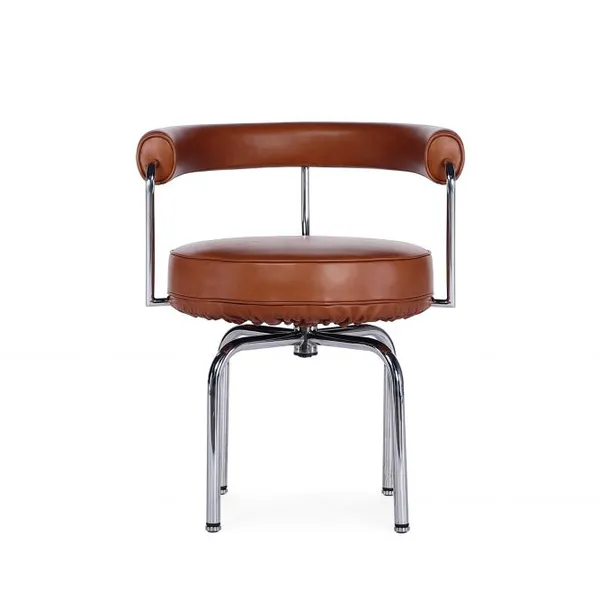 LC7 Chair Le Corbusier 1928 Replica, Modern 360° Swivel Leather Dining Chair With Chrome Metal Base for Home Hotel Cafe photo-2
