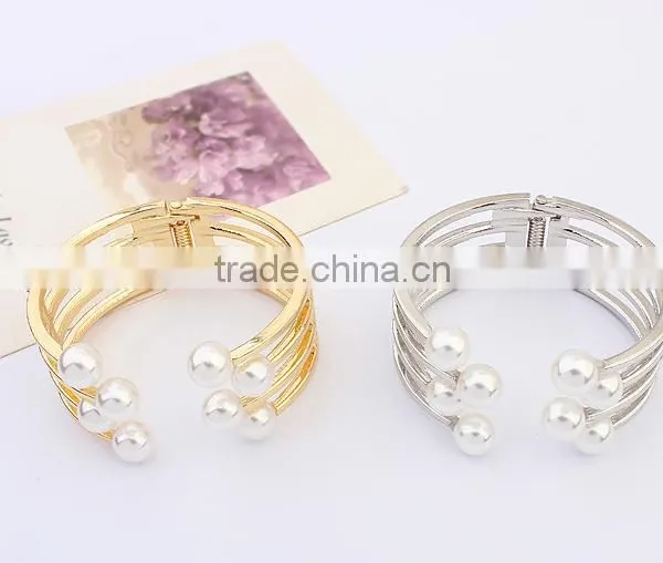 Wholesales Bracelet Opening Wide Wire Pearls Cuff Bangle Bracelet Exaggerate Pearl Jewelry photo-3