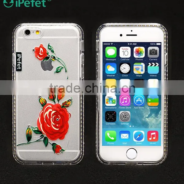 IPefet- Custom Design Printed Flower Diamond Soft Clear TPU Case For IPhone 6