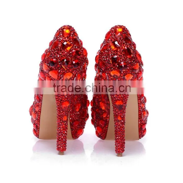 14CM High Heel Platform Wedding Shoes, Luxurious Rhinestone Glass Diamond Strass Bridal Wedding Shoes photo-3