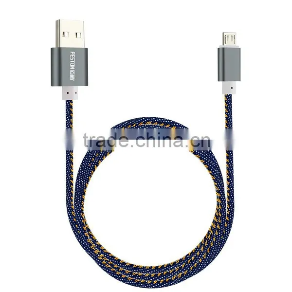 2016 Newest Denim Fabric Micro USB Cable Jean Metal Plug Data Charging Cable for IPhone 6 6S Plus 5 5s Android Type C photo-2