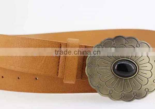2015 Vintage Style Women's Fashion PU Brand Belt With Flower Shape Buckle photo-3