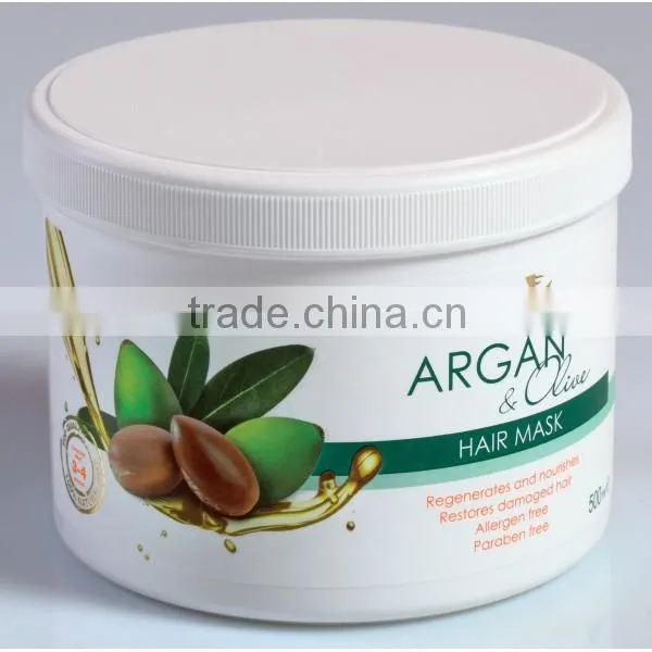 Hair Mask Argan and Olive Regenerates and Nourishes - 500ml. Paraben Free. Made in EU. Private Label