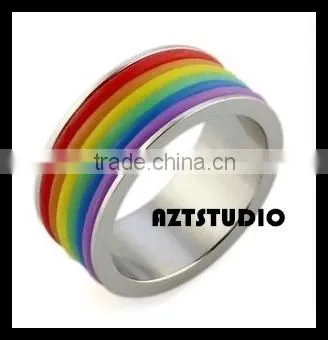 2015 July Gay Men Ring Rainbow Stainless Steel Ring Wholesale